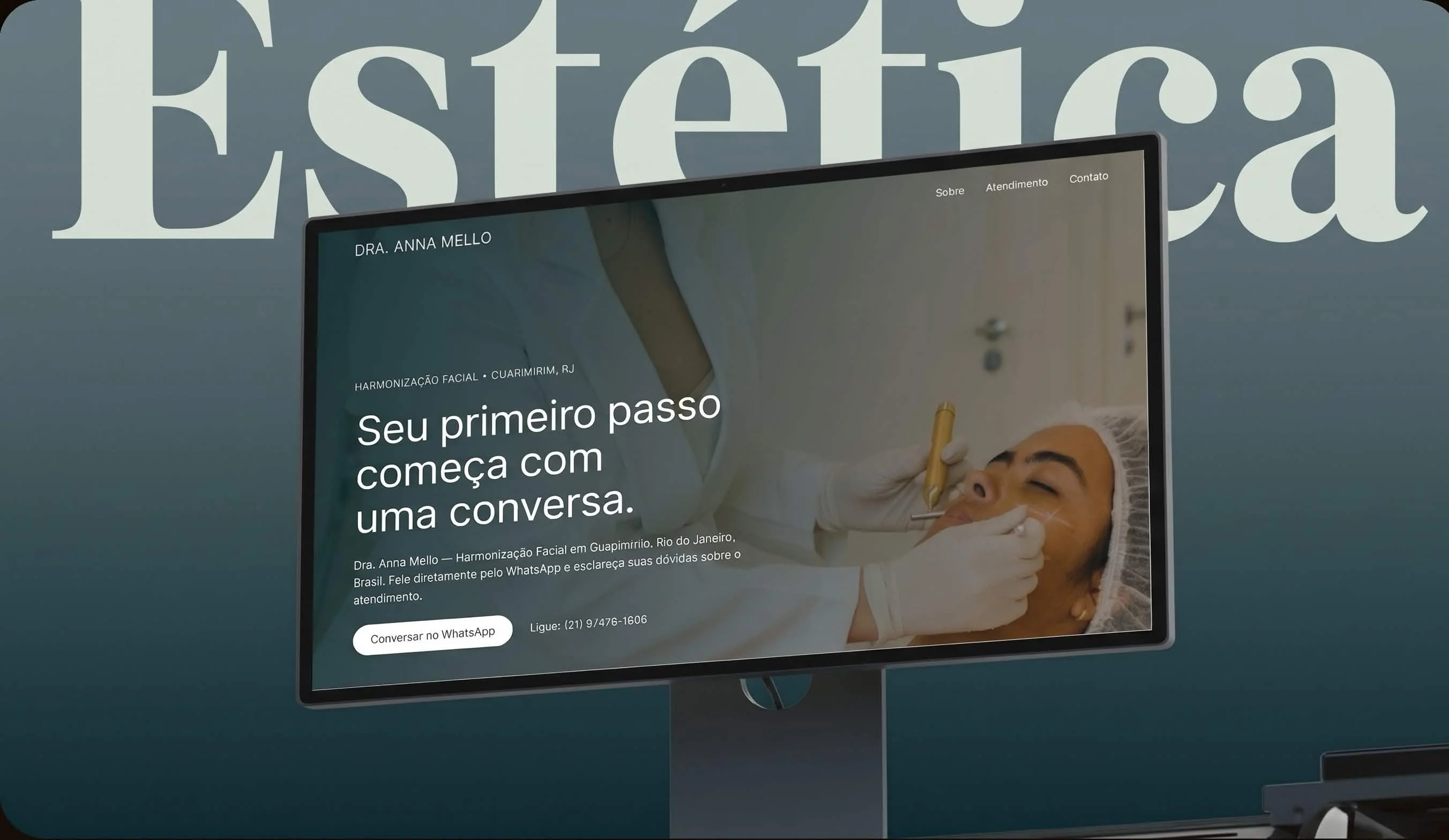 Conceito de site para Dra. Anna Mello, com imagem de atendimento estético em destaque